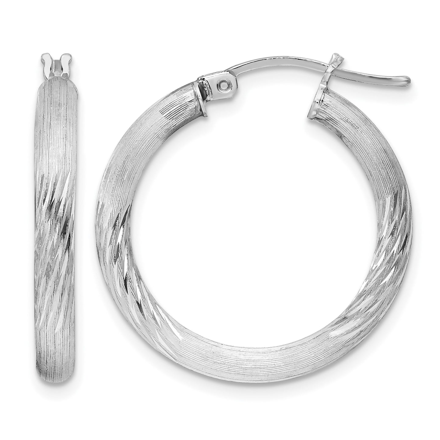 Sterling Silver Rhodium-plated 3mm Polished/Satin Diamond-cut Hoop Earrings