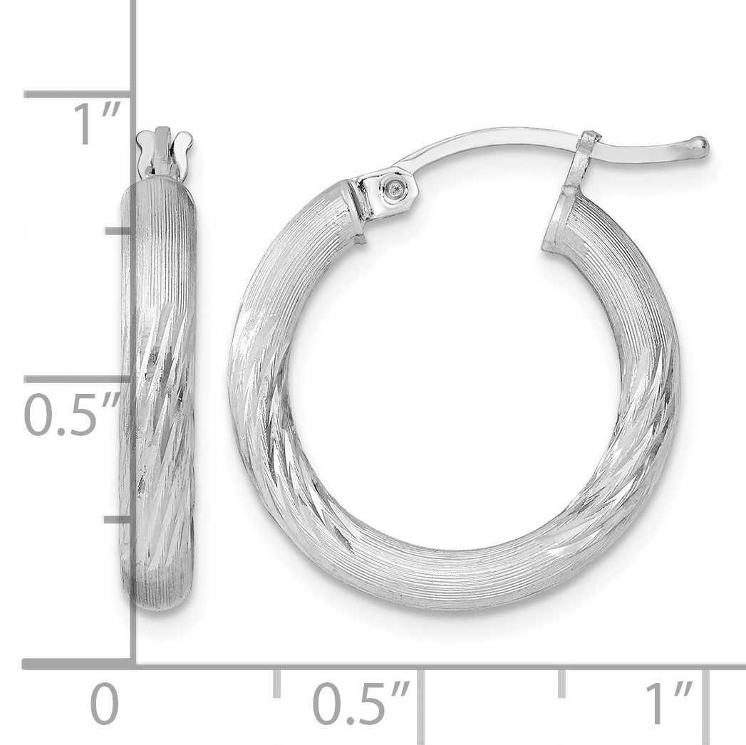 Sterling Silver Rhodium-plated 3mm Polished/Satin Diamond-cut Hoop Earrings