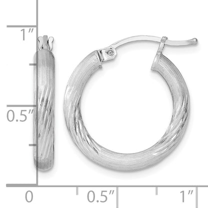 Sterling Silver Rhodium-plated 3mm Polished/Satin Diamond-cut Hoop Earrings