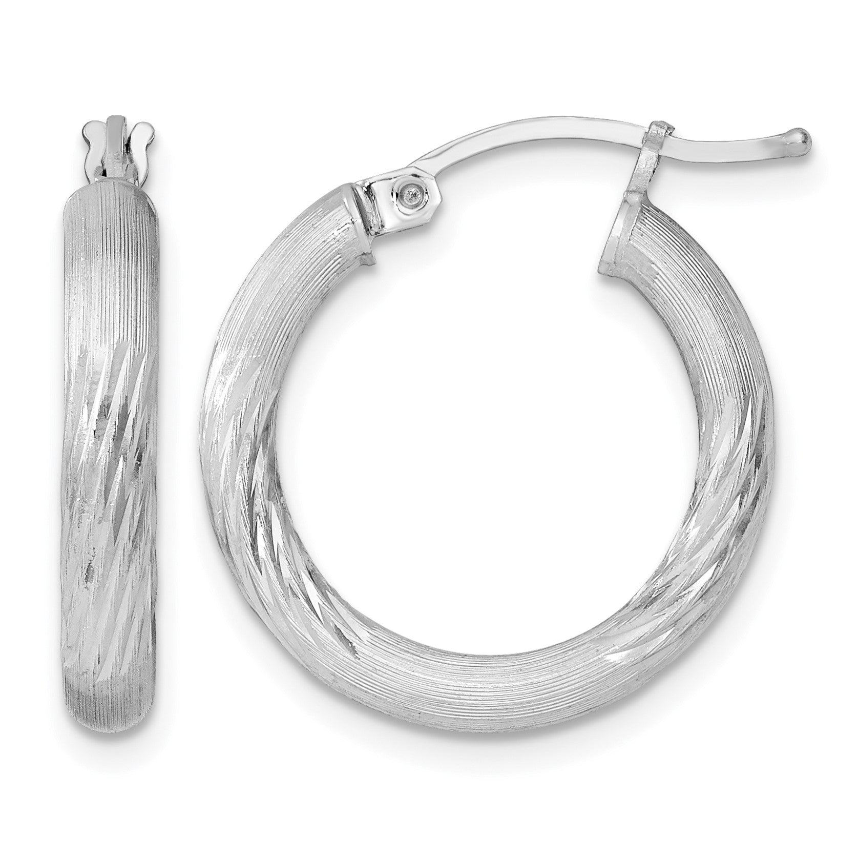 Sterling Silver Rhodium-plated 3mm Polished/Satin Diamond-cut Hoop Earrings