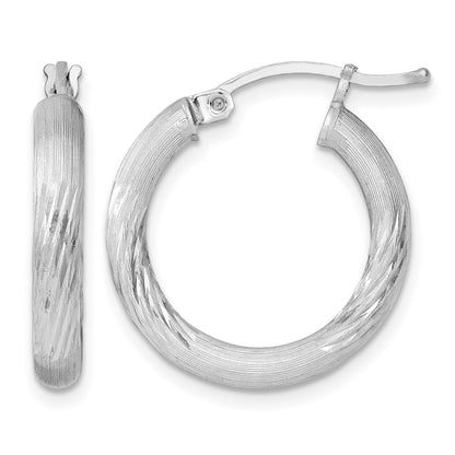 Sterling Silver Rhodium-plated 3mm Polished/Satin Diamond-cut Hoop Earrings