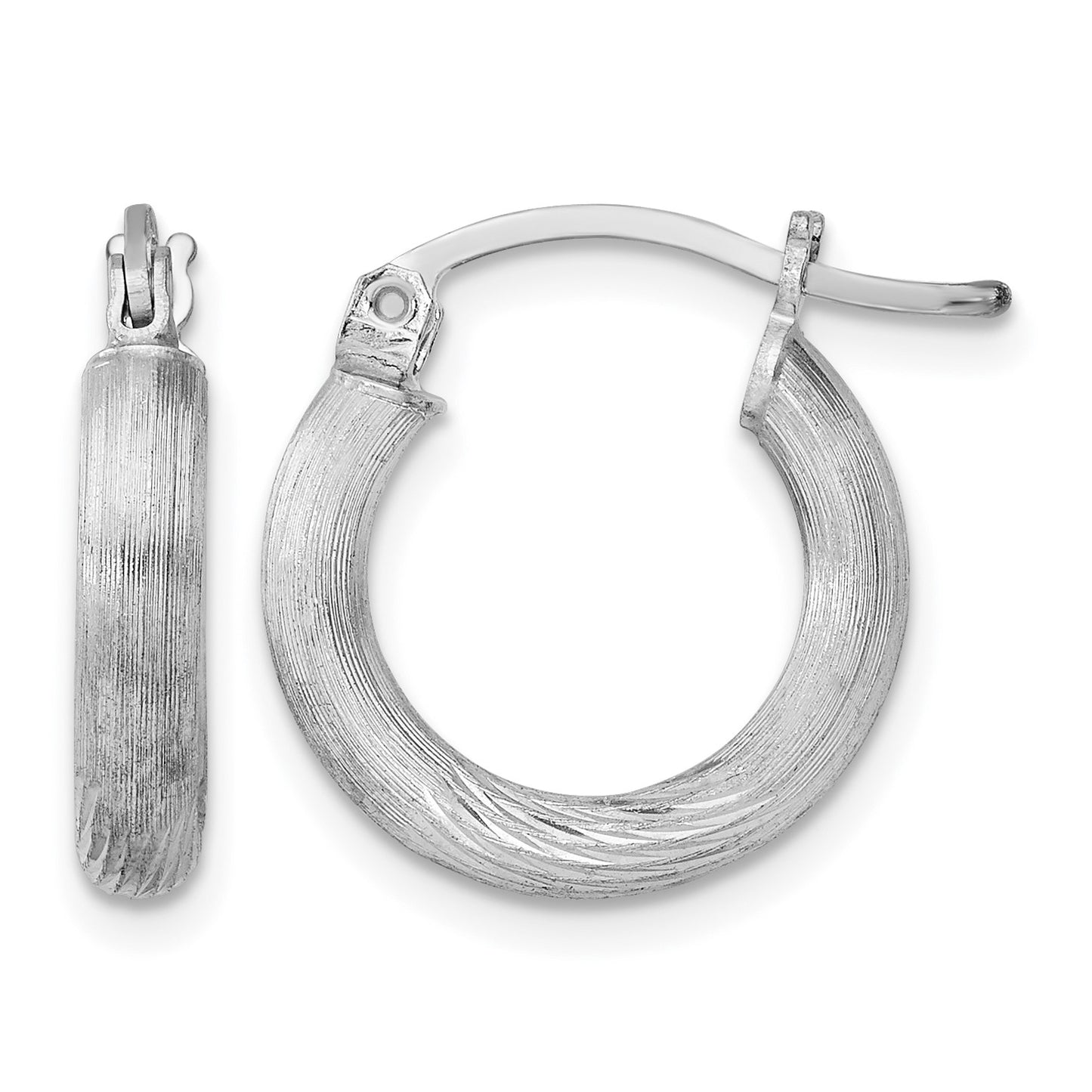 Sterling Silver Rhodium-plated 3mm Polished/Satin Diamond-cut Hoop Earrings