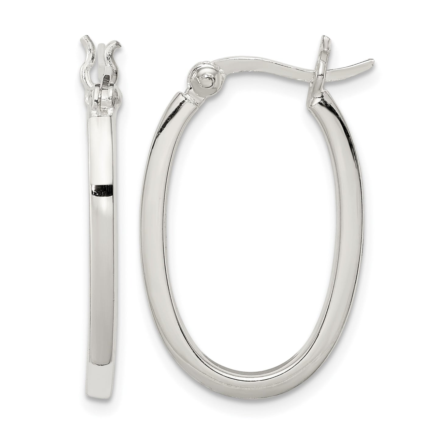 Sterling Silver 2.00mm Square Tube Oval Hoop Earrings