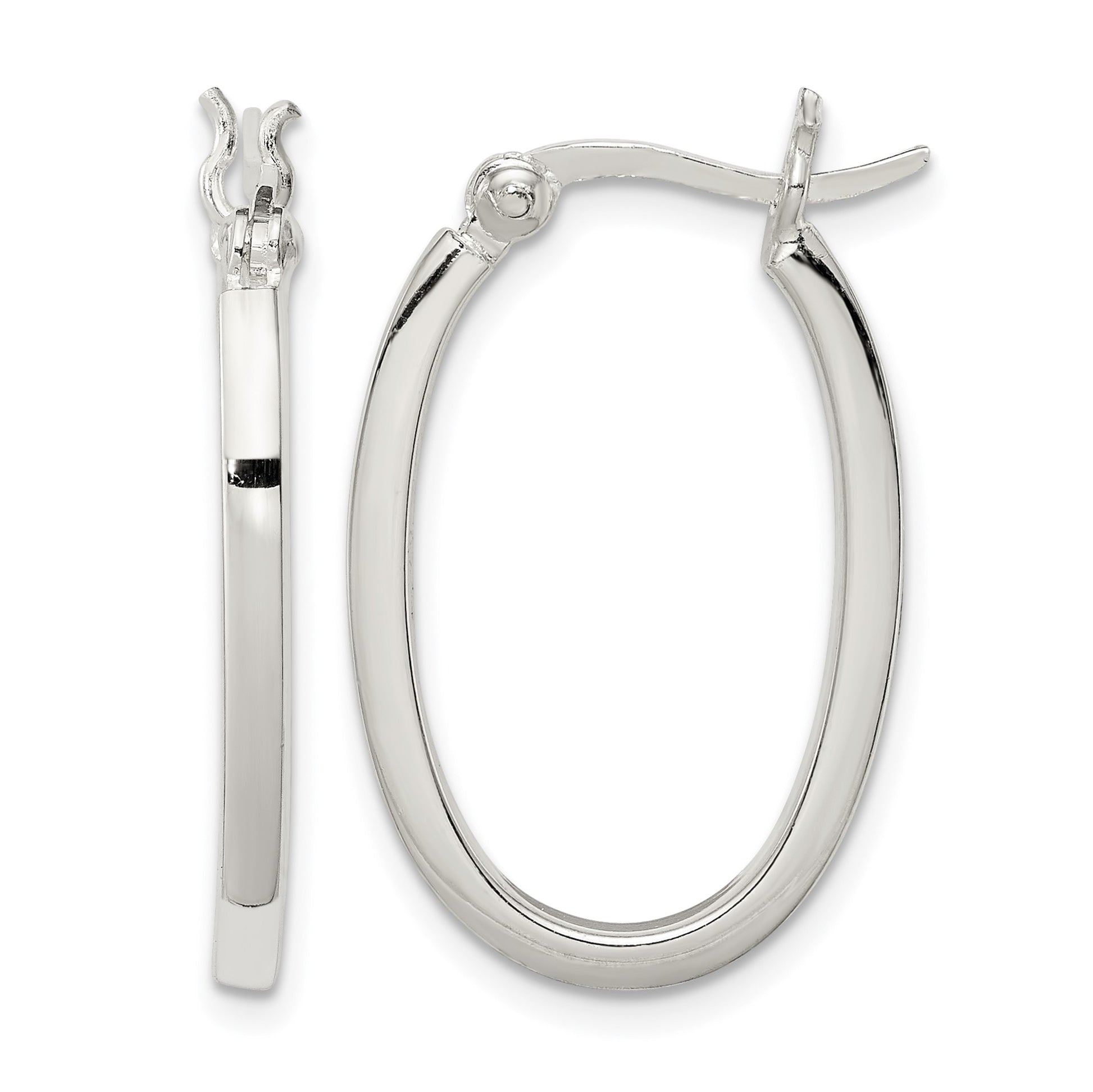 Sterling Silver 2.00mm Square Tube Oval Hoop Earrings
