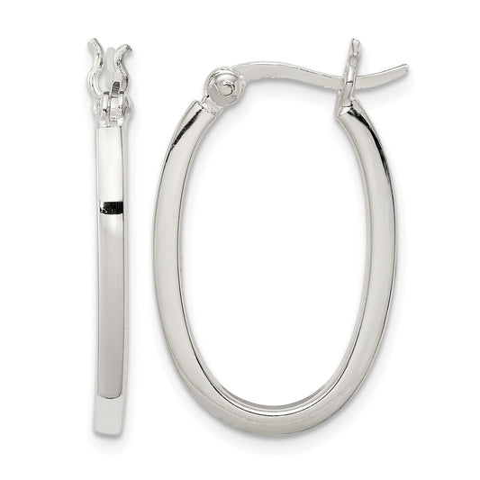 Sterling Silver 2.00mm Square Tube Oval Hoop Earrings