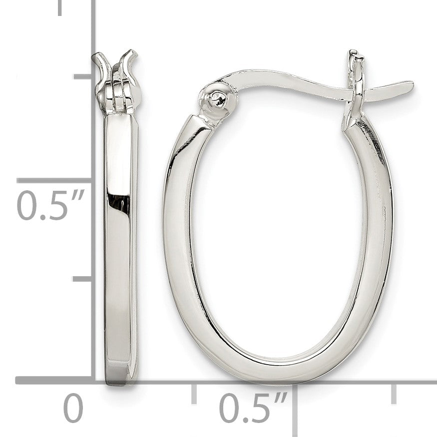Sterling Silver 2.00mm Square Tube Oval Hoop Earrings