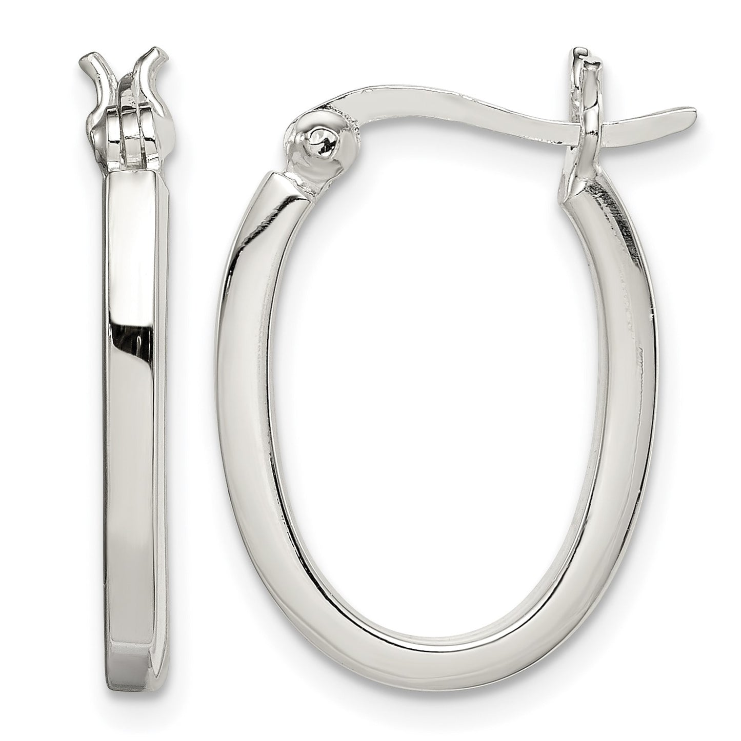 Sterling Silver 2.00mm Square Tube Oval Hoop Earrings