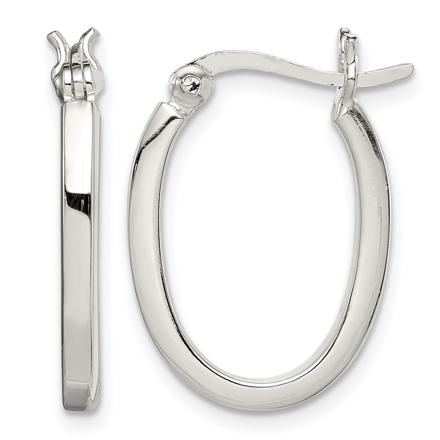 Sterling Silver 2.00mm Square Tube Oval Hoop Earrings
