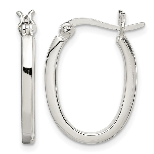 Sterling Silver 2.00mm Square Tube Oval Hoop Earrings