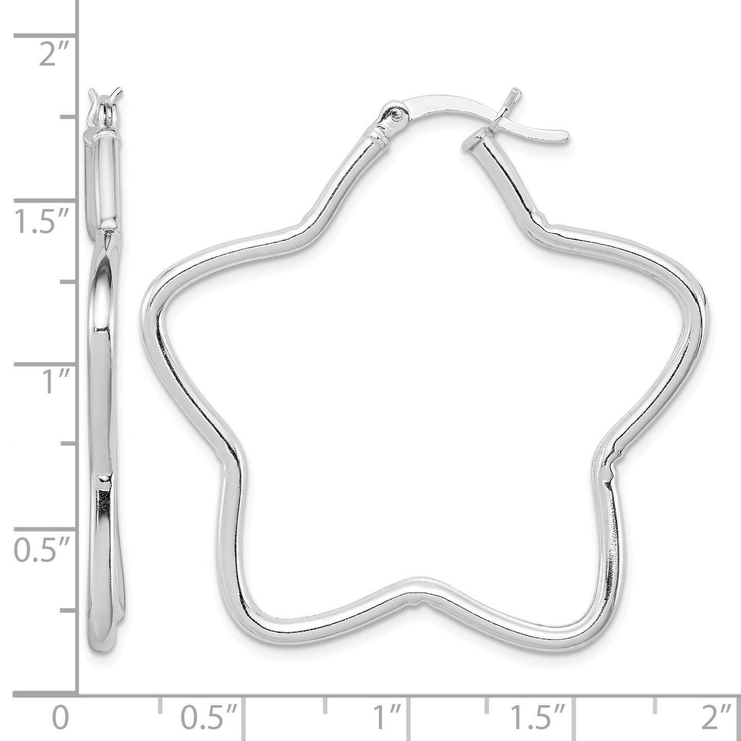 Sterling Silver Rhodium-Plated 2mm Star Hoop Earrings