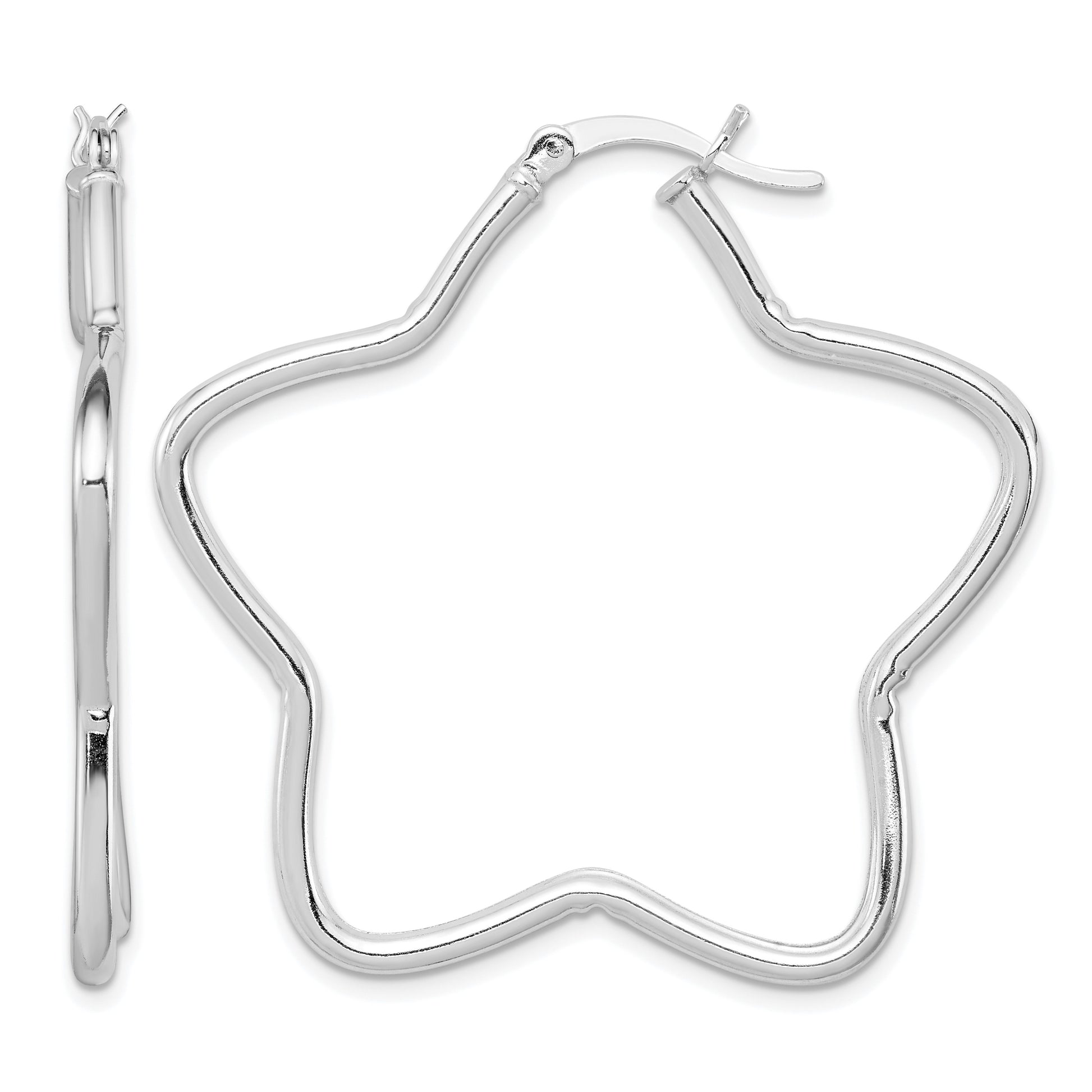 Sterling Silver Rhodium-Plated 2mm Star Hoop Earrings