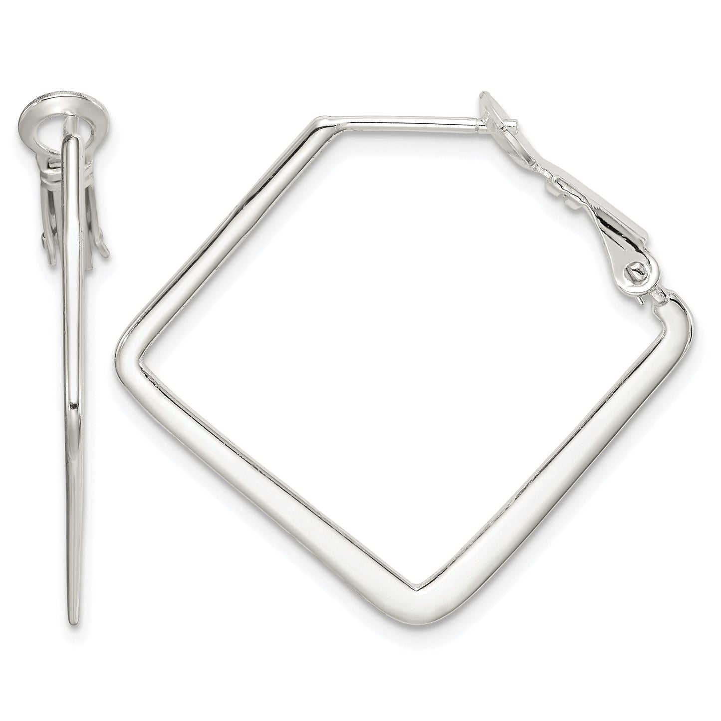 Sterling Silver Rhodium-plated Square Hoop Earrings
