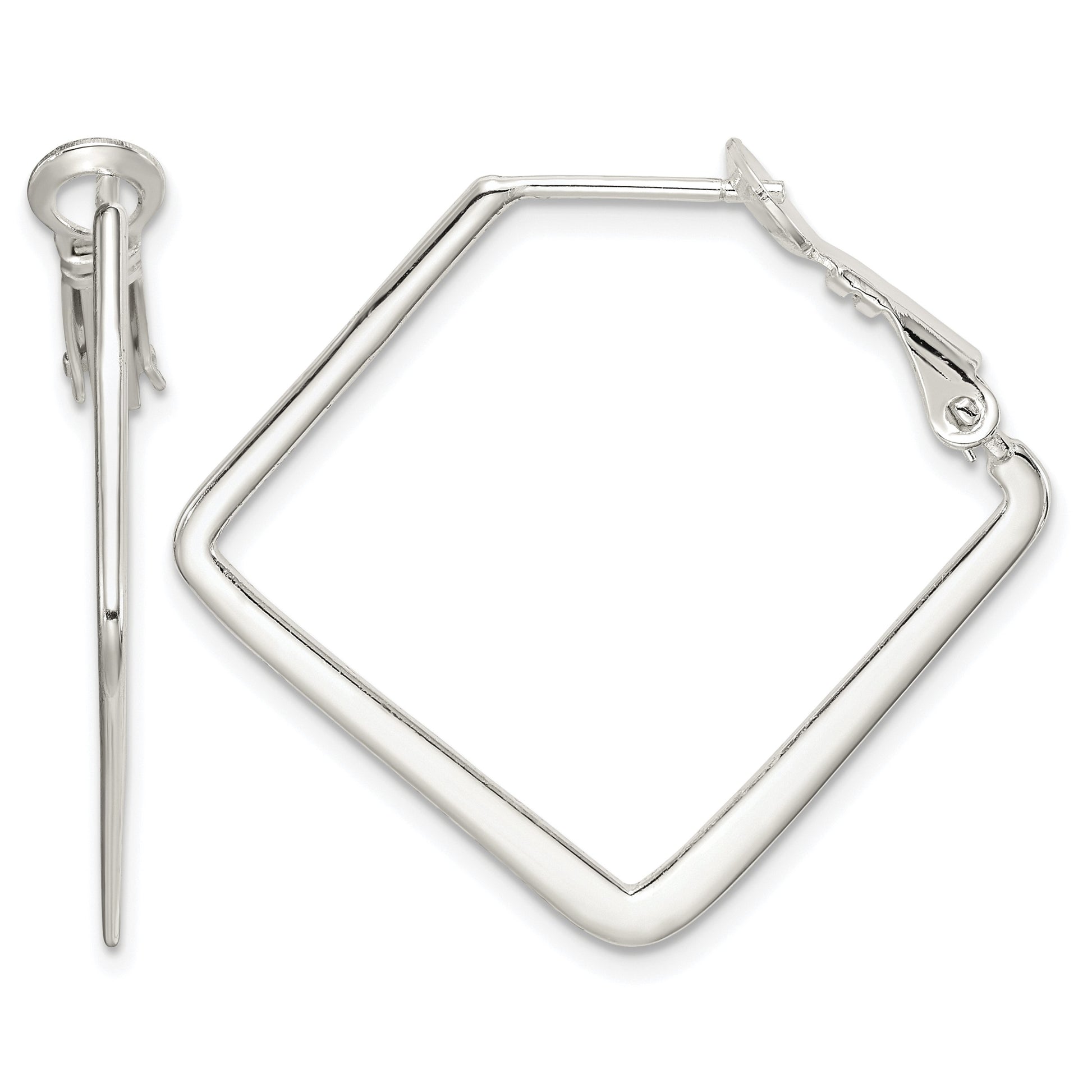 Sterling Silver Rhodium-plated Square Hoop Earrings