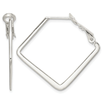 Sterling Silver Rhodium-plated Square Hoop Earrings