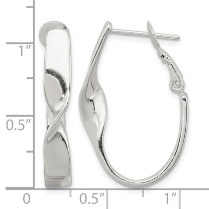 Sterling Silver Rhodium-plated Twisted Oval Omega Back Hoop Earrings