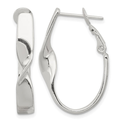 Sterling Silver Rhodium-plated Twisted Oval Omega Back Hoop Earrings