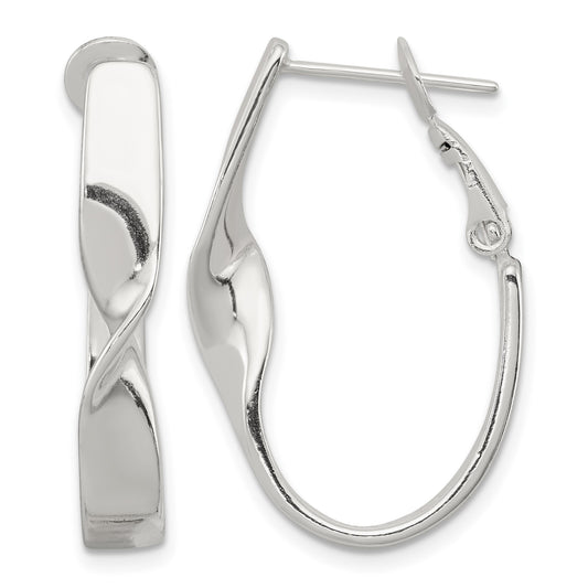 Sterling Silver Rhodium-plated Twisted Oval Omega Back Hoop Earrings
