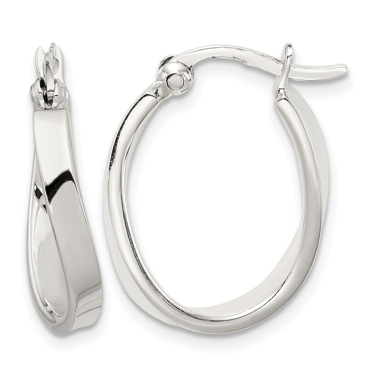 Sterling Silver Polished & Twisted Oval Hoop Earrings
