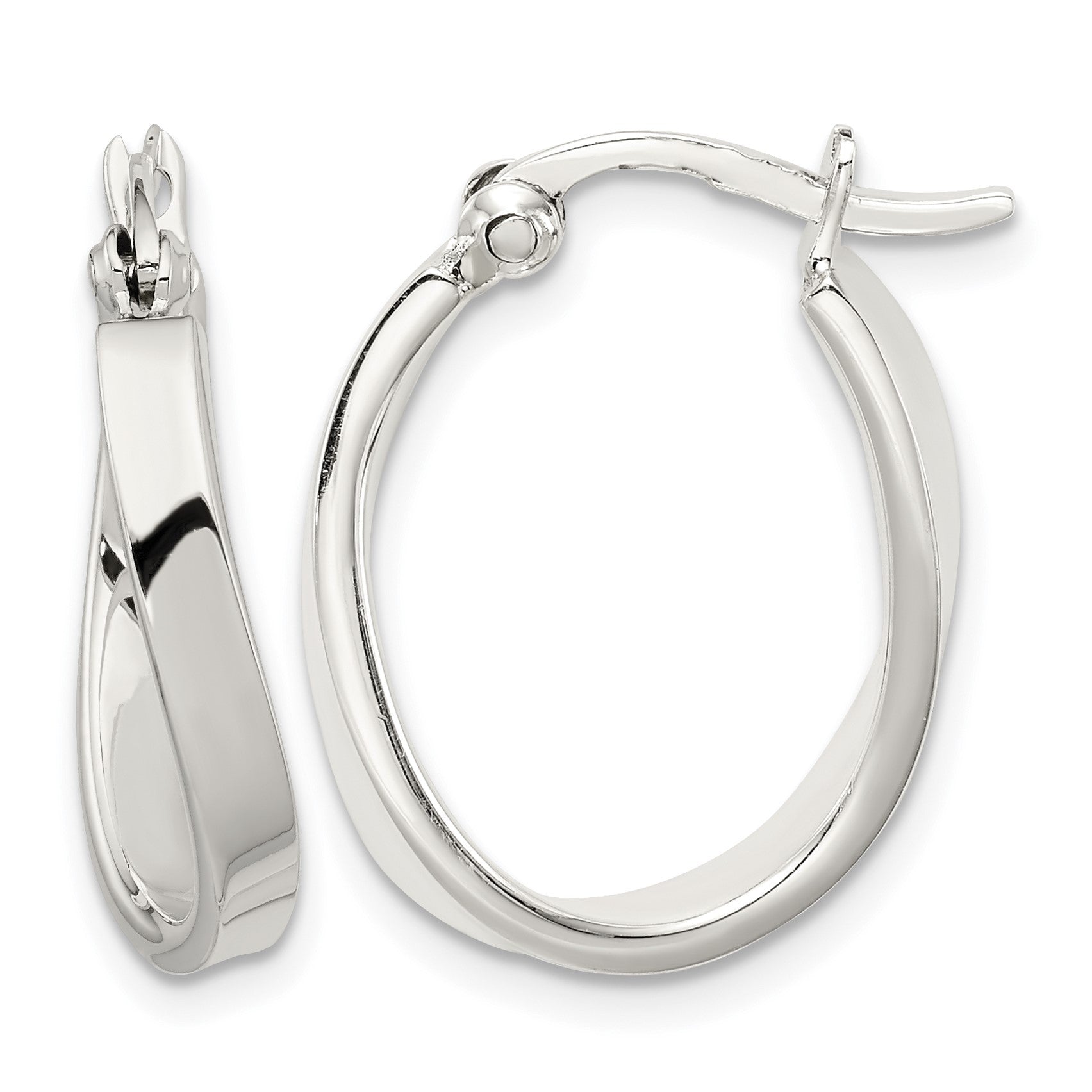 Sterling Silver Polished & Twisted Oval Hoop Earrings