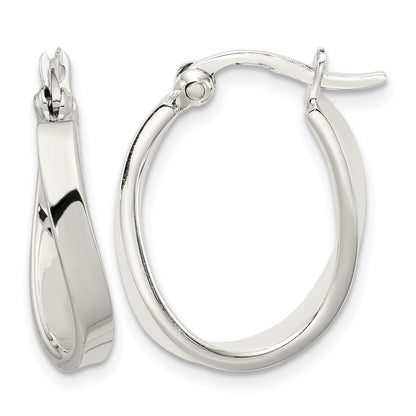 Sterling Silver Polished & Twisted Oval Hoop Earrings