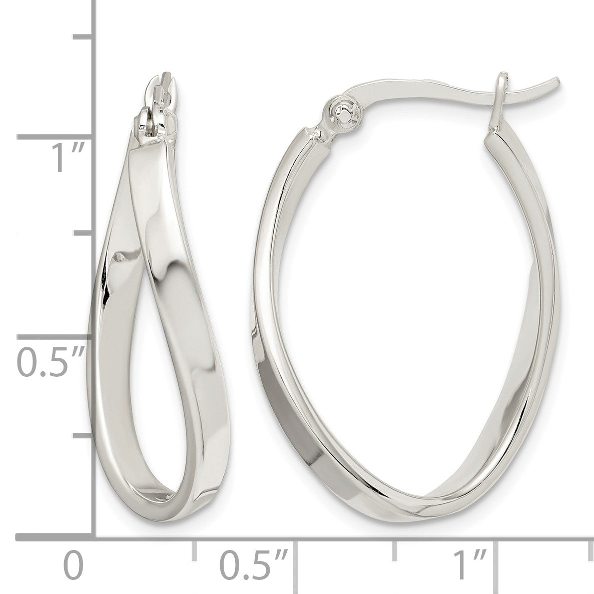 Sterling Silver Polished & Twisted Oval Hoop Earrings