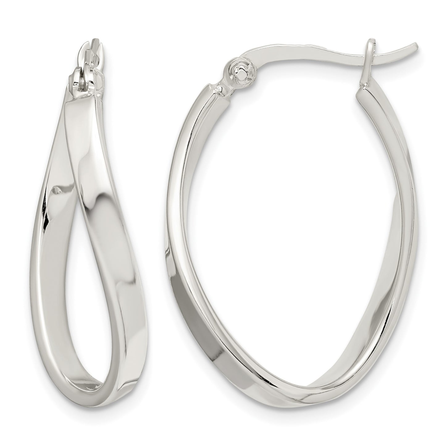 Sterling Silver Polished & Twisted Oval Hoop Earrings