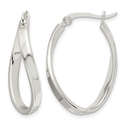 Sterling Silver Polished & Twisted Oval Hoop Earrings