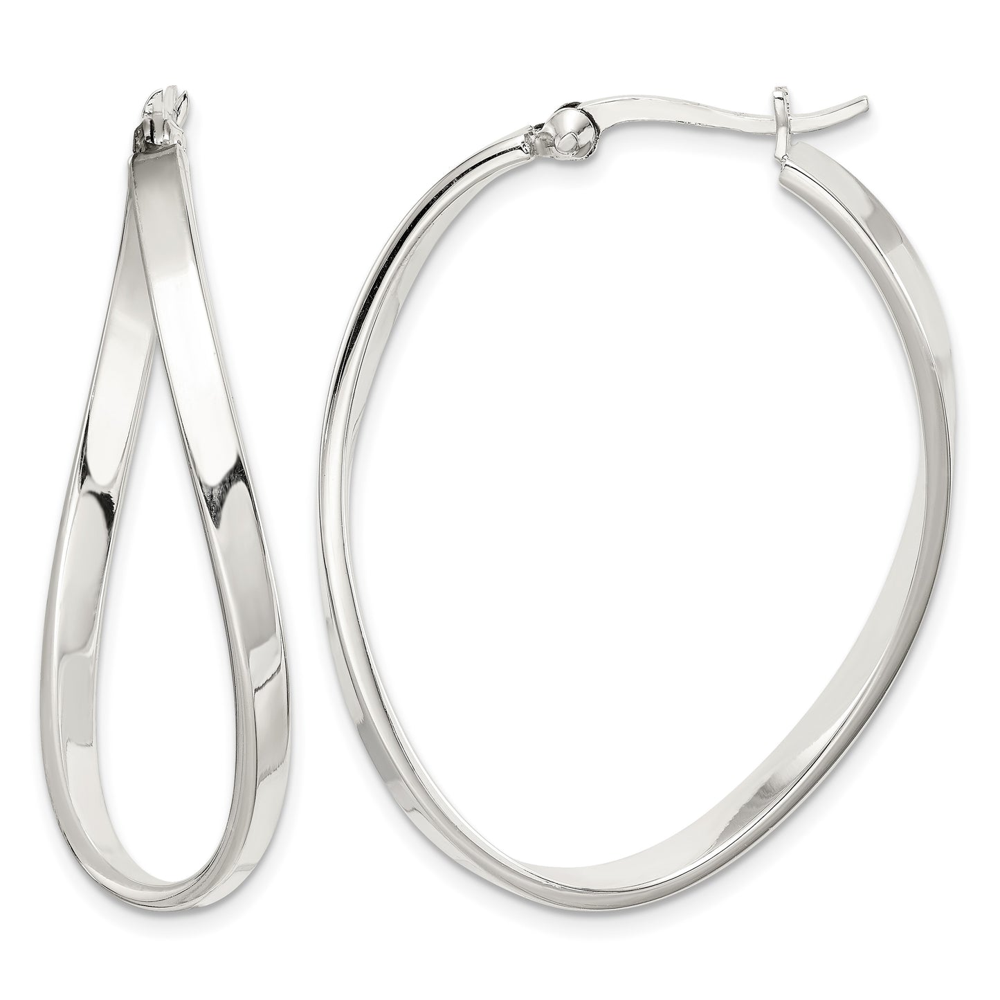 Sterling Silver Polished & Twisted Oval Hoop Earrings