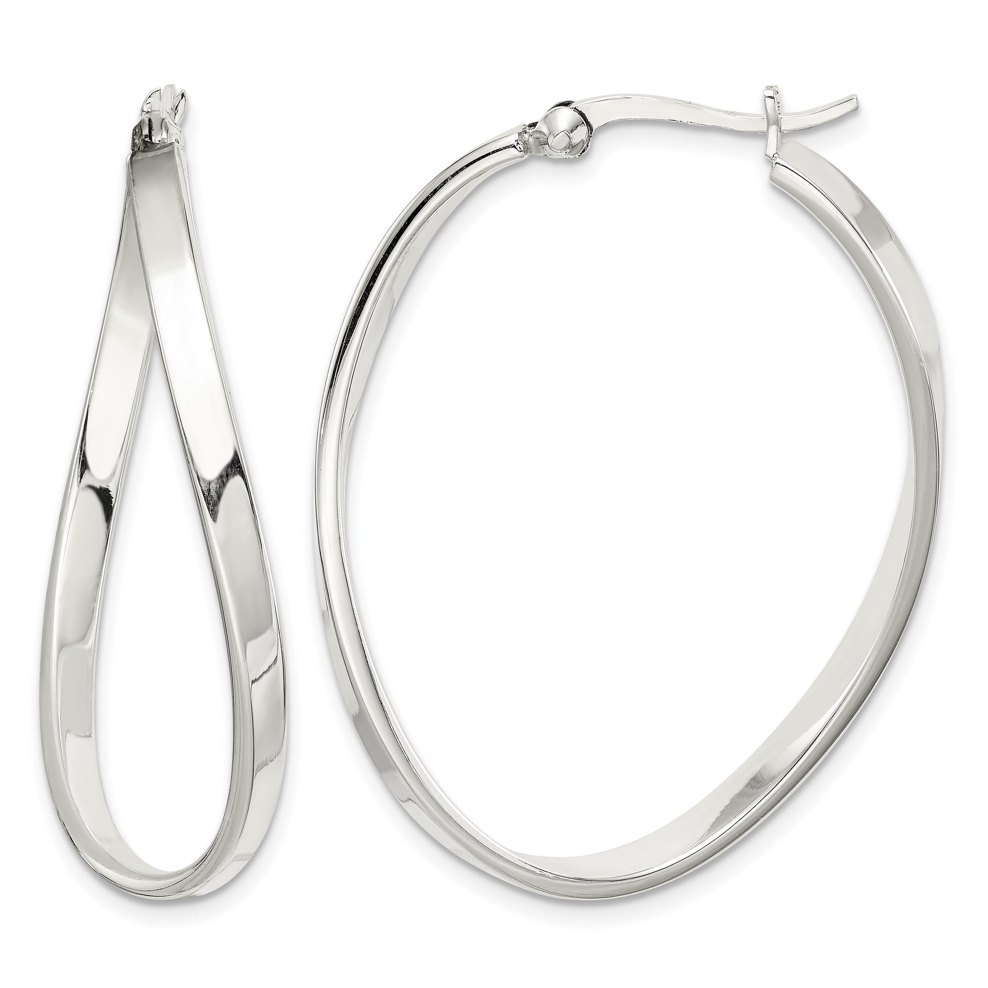 Sterling Silver Polished & Twisted Oval Hoop Earrings