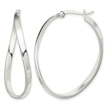 Sterling Silver Polished & Twisted Oval Hoop Earrings
