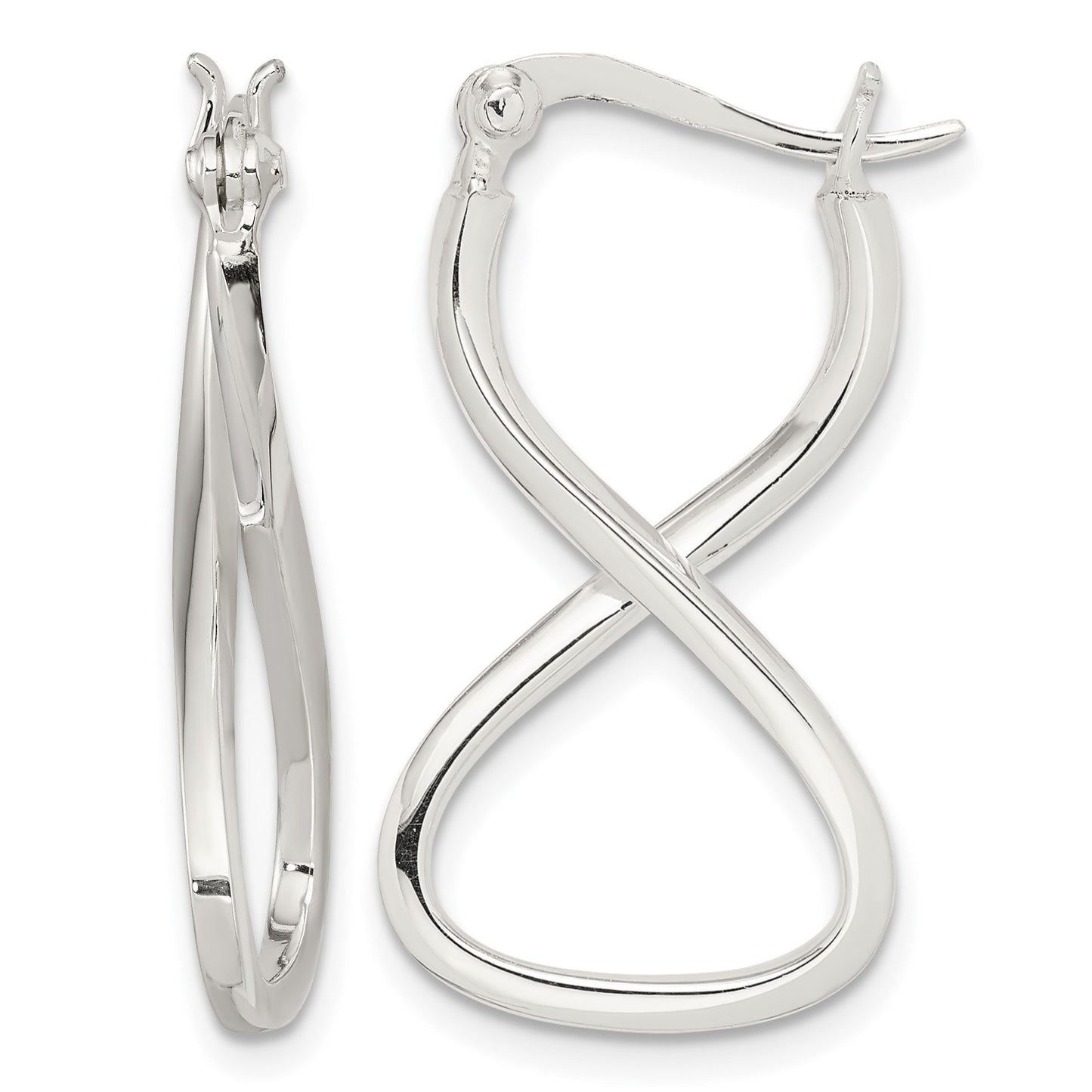 Sterling Silver Polished & Twisted Oval Hoop Earrings