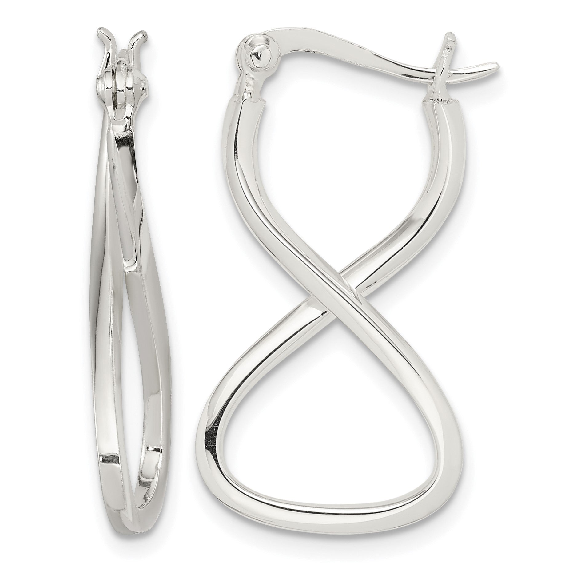 Sterling Silver Polished & Twisted Oval Hoop Earrings