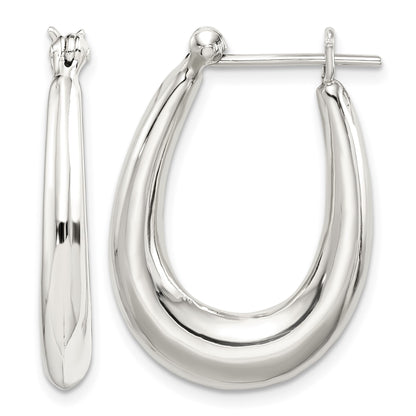 Sterling Silver Polished & Tapered Oval Hoop Earrings