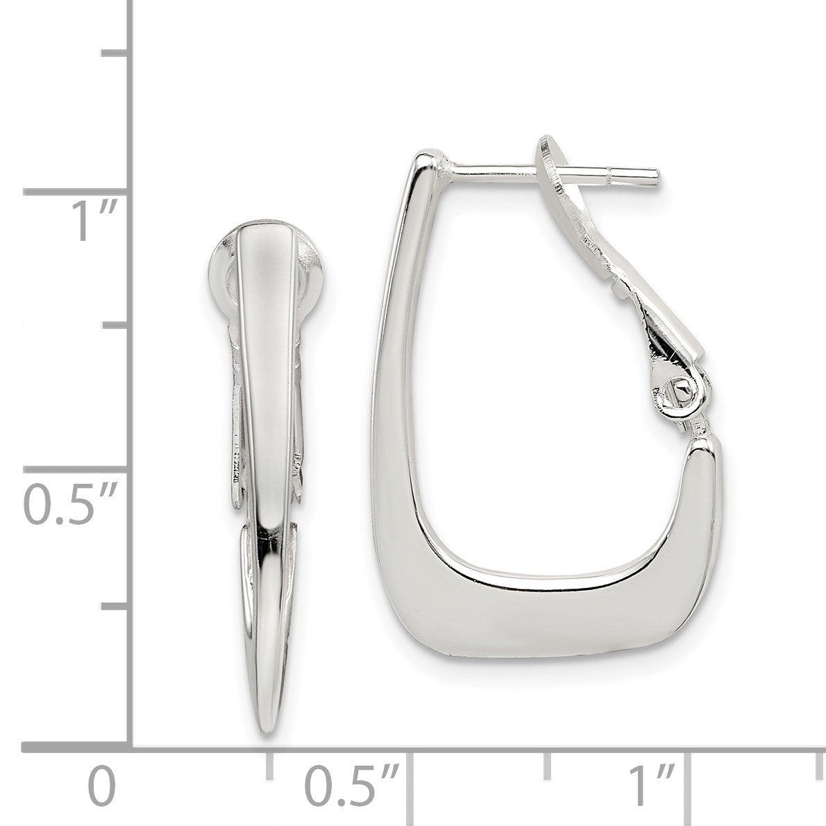 Sterling Silver Rhodium-plated Tapered Omega Back Hoop Earrings