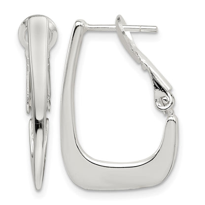 Sterling Silver Rhodium-plated Tapered Omega Back Hoop Earrings