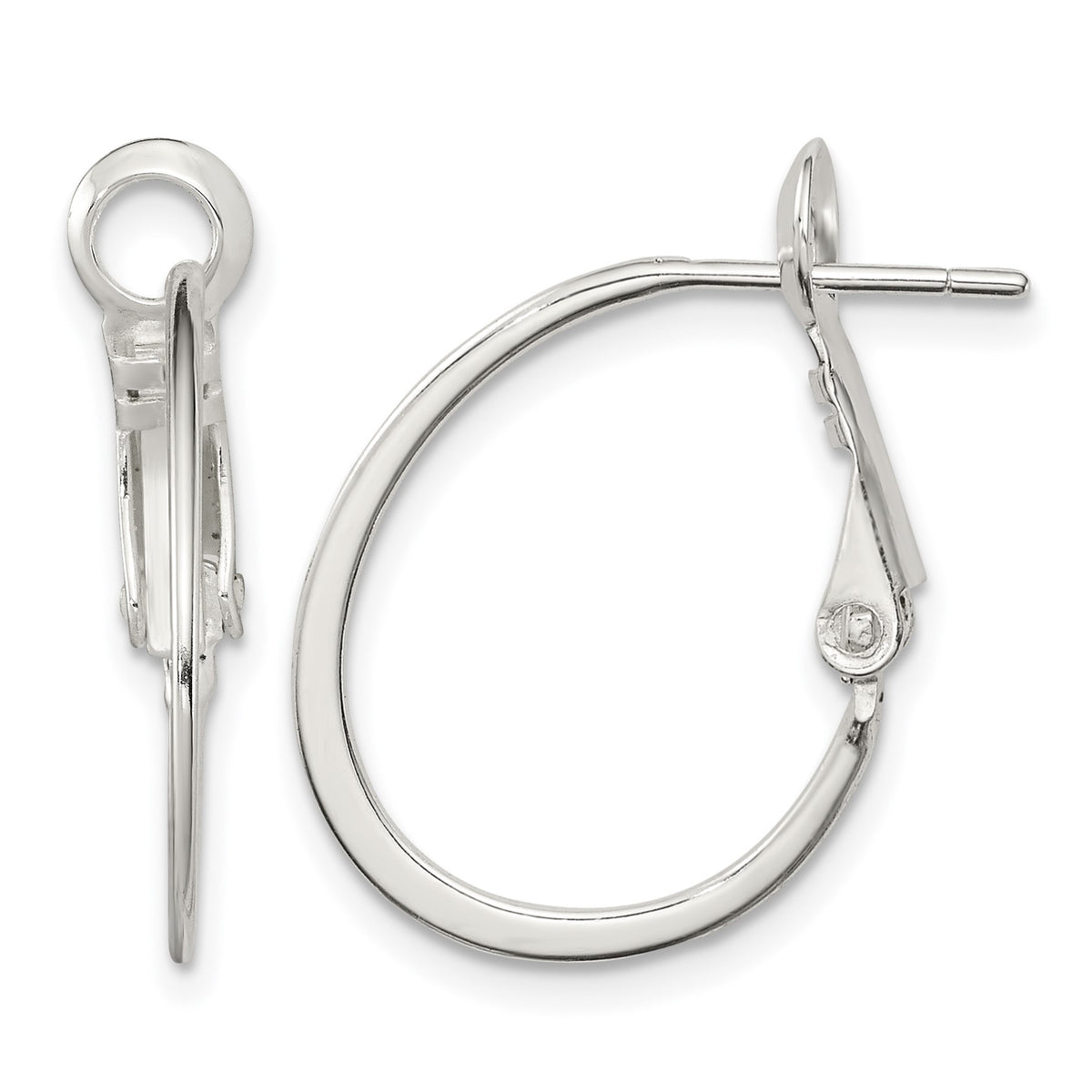 Sterling Silver Rhodium-plated 1.5mm Oval Omega Back Hoop Earrings