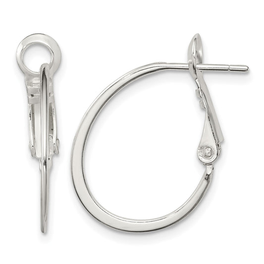 Sterling Silver Rhodium-plated 1.5mm Oval Omega Back Hoop Earrings