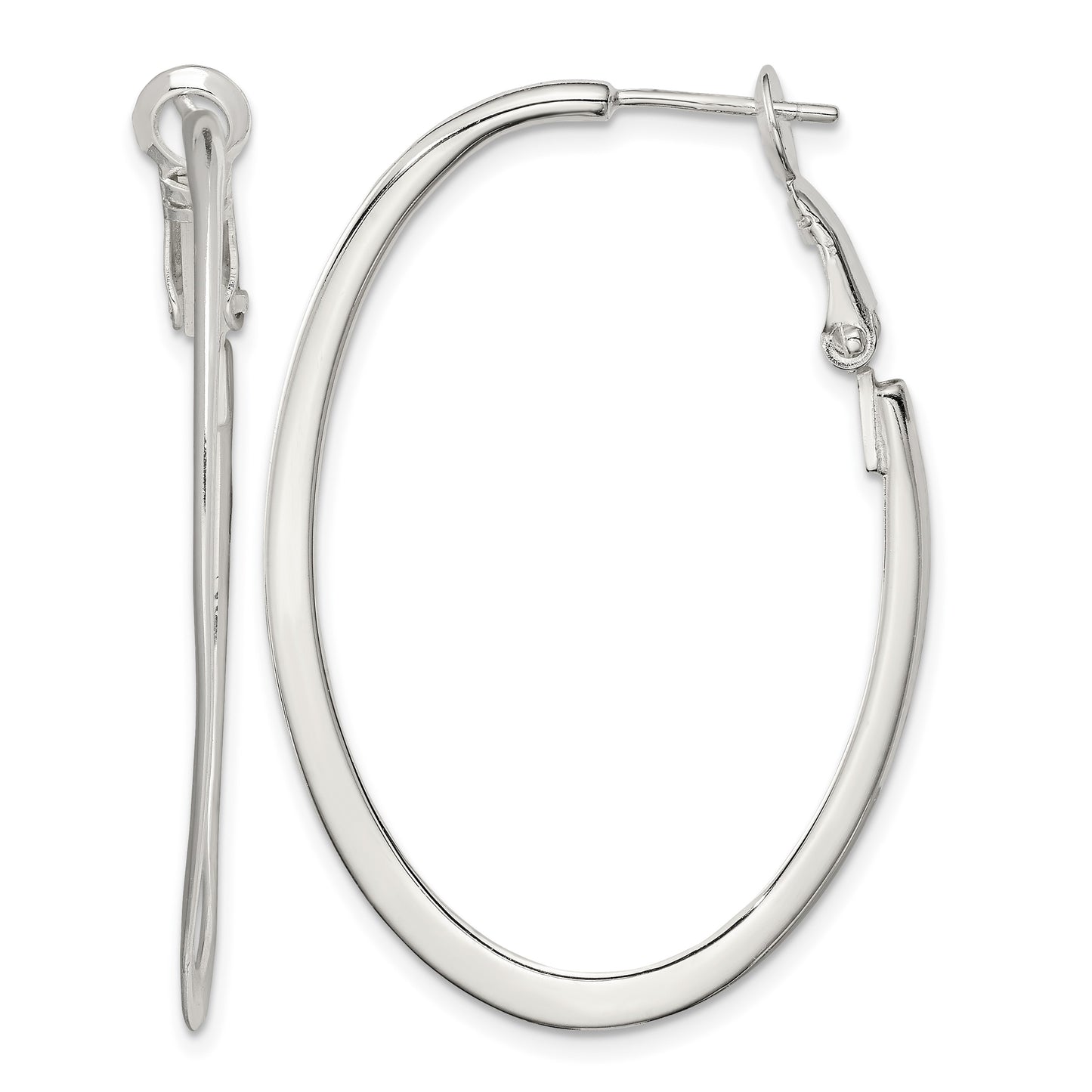 Sterling Silver Rhodium-plated 1.5mm Oval Omega Back Hoop Earrings