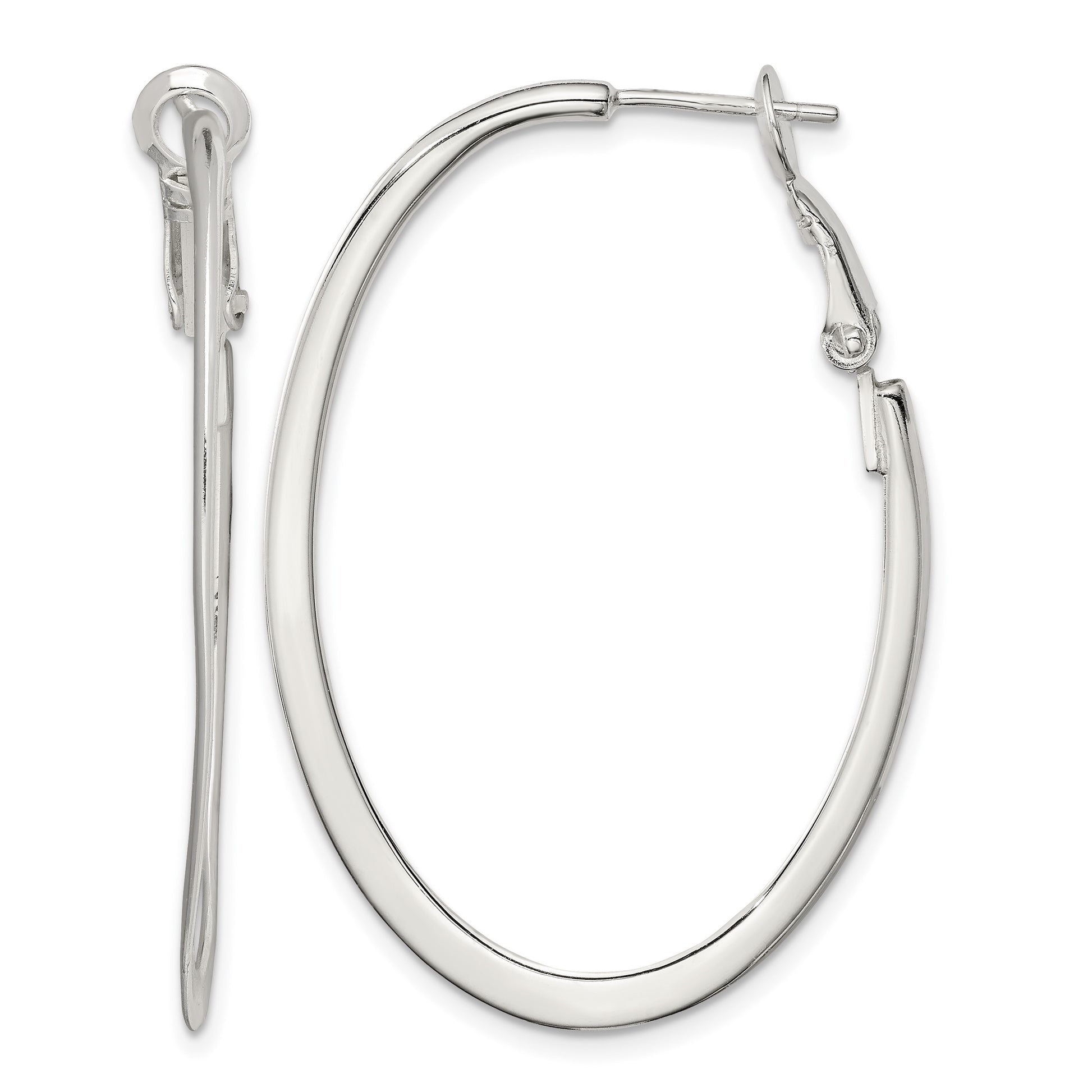 Sterling Silver Rhodium-plated 1.5mm Oval Omega Back Hoop Earrings