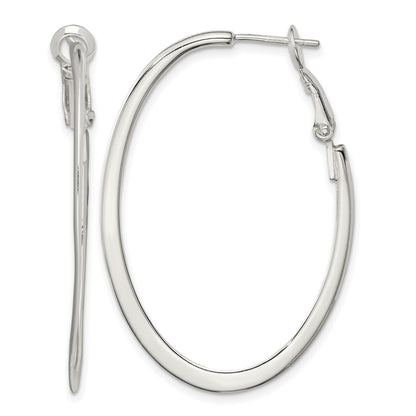 Sterling Silver Rhodium-plated 1.5mm Oval Omega Back Hoop Earrings