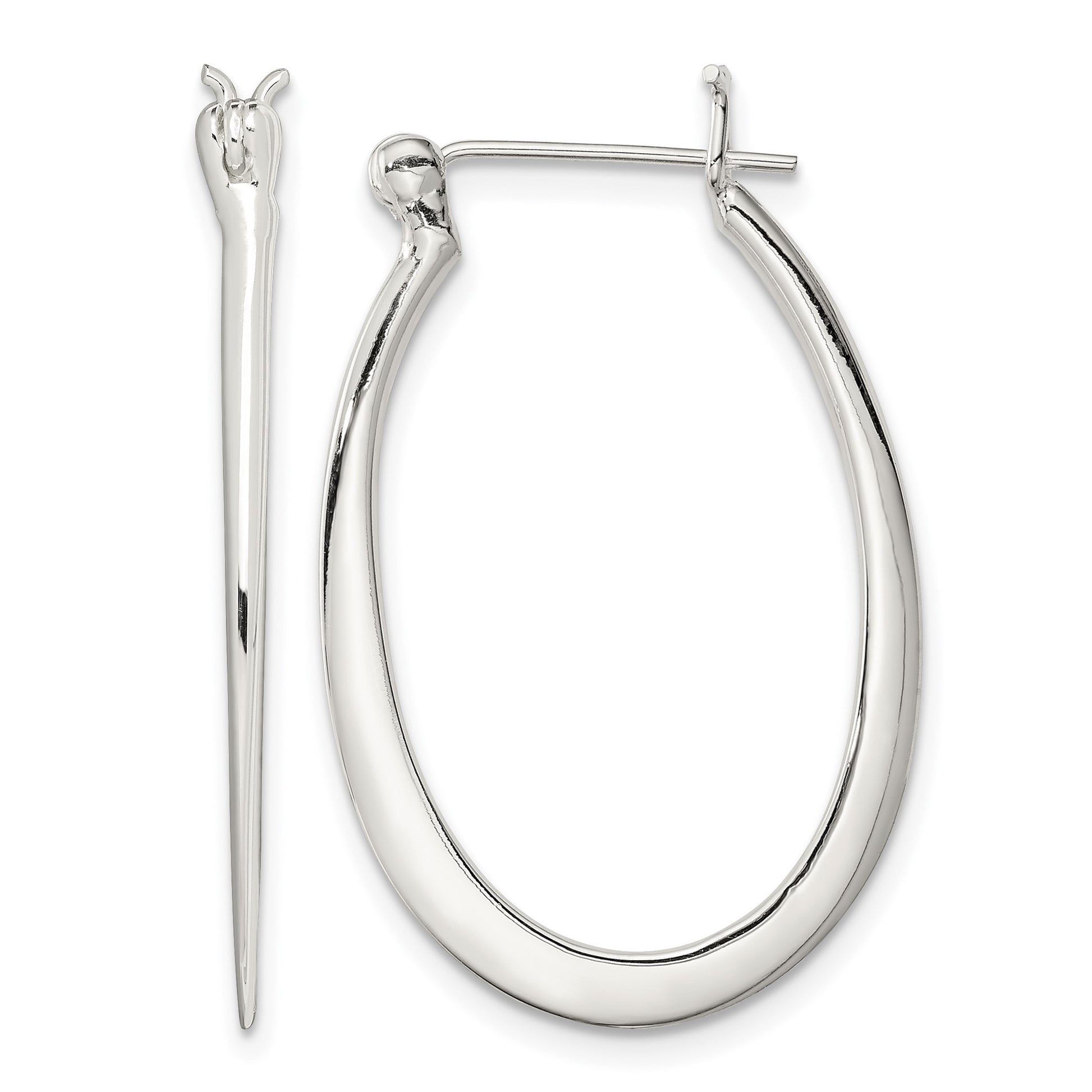 Sterling Silver Polished & Tapered Oval Hoop Earrings