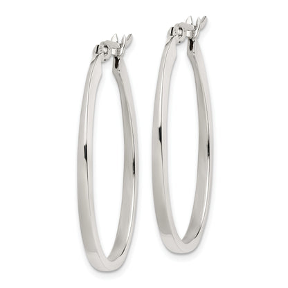 Sterling Silver Tapered 3mm Oval Hoop Earrings