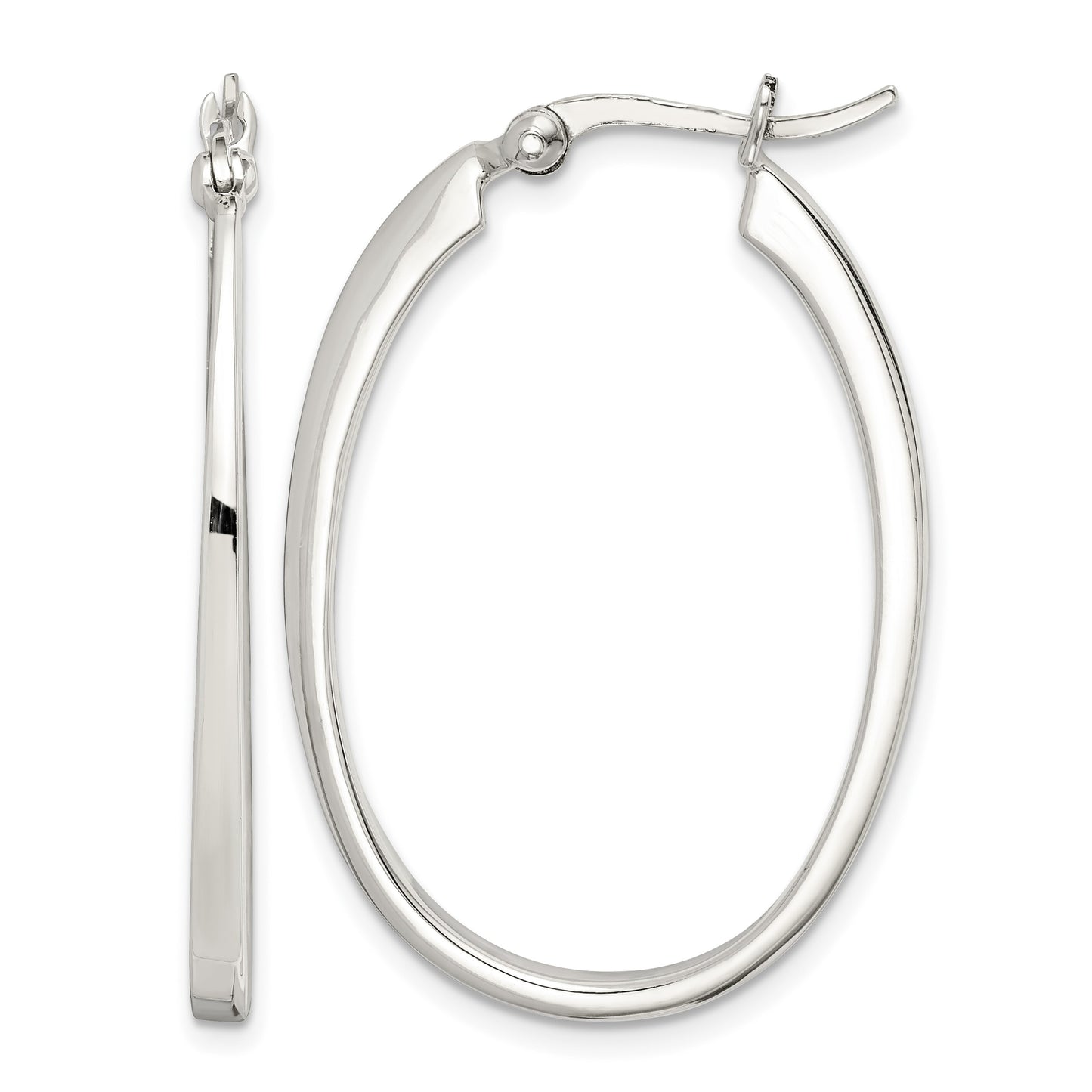 Sterling Silver Tapered 3mm Oval Hoop Earrings