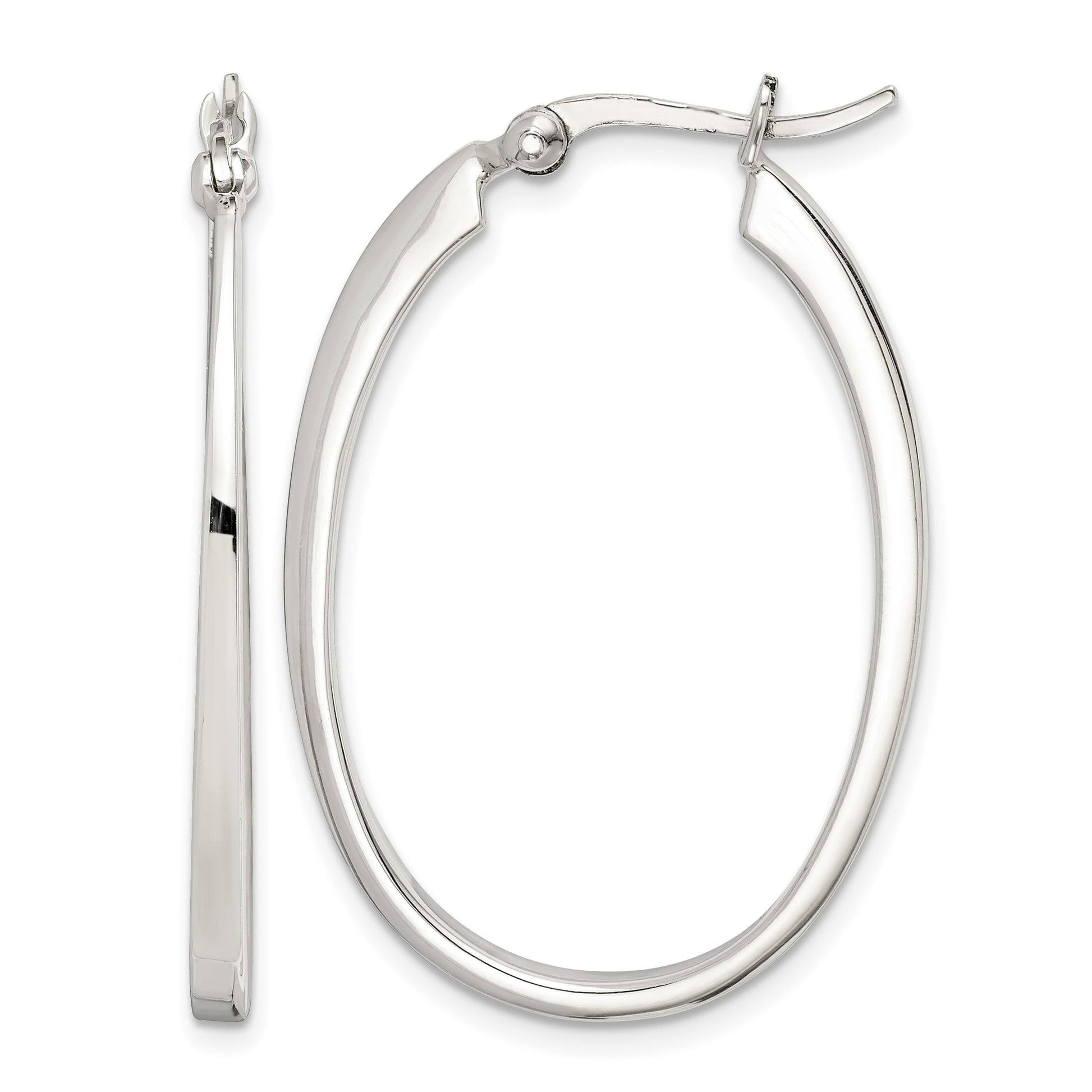 Sterling Silver Tapered 3mm Oval Hoop Earrings