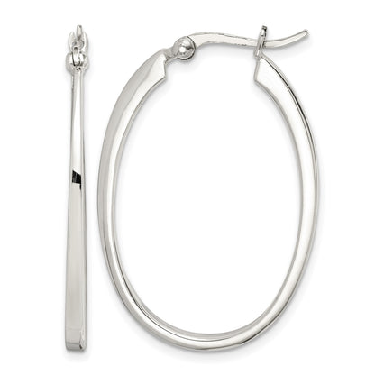 Sterling Silver Tapered 3mm Oval Hoop Earrings