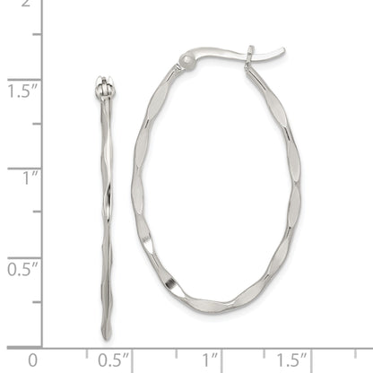 Sterling Silver Polished & Twisted 1.5mm Oval Hoop Earrings