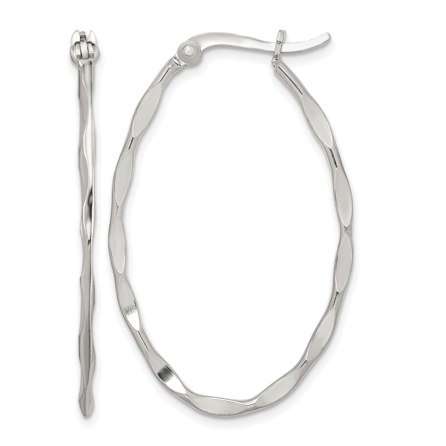 Sterling Silver Polished & Twisted 1.5mm Oval Hoop Earrings