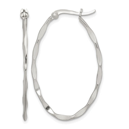 Sterling Silver Polished & Twisted 1.5mm Oval Hoop Earrings
