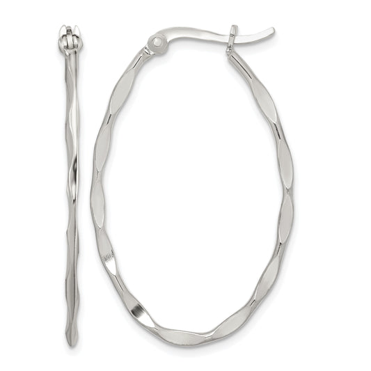 Sterling Silver Polished & Twisted 1.5mm Oval Hoop Earrings