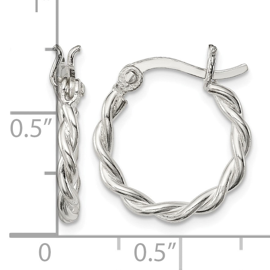 Sterling Silver Satin Twisted 2mm Hoop Earrings